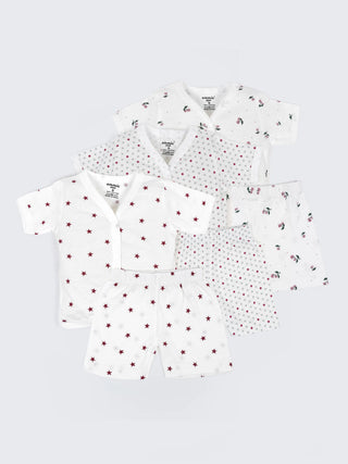 Baby Cotton Jabla & Shorts Set – Star Print, Polka Dot & Tiny Floral Print Half Sleeve Baby Outfit Combo (3 Sets) - Kidulan
