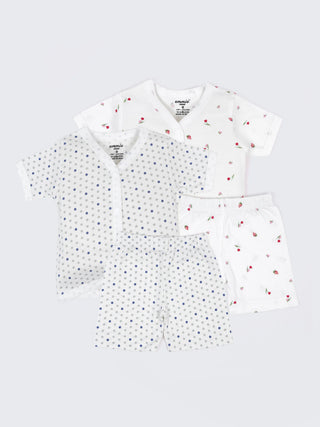 Baby Cotton Jabla & Shorts Set – Polka Dot & Cherry Print Half Sleeve Baby Outfit Combo (2 Sets) - Kidulan