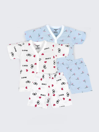 Baby Cotton Half Sleeve Jabla Combo Set – Love Print & Floral Blue Half Sleeve Baby Set - Kidulan