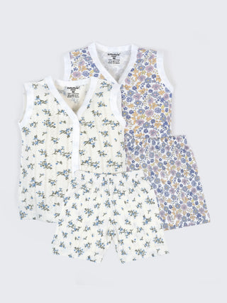Baby Cotton Jabla & Shorts Combo Set – Floral Printed Sleeveless Baby Set - Kidulan