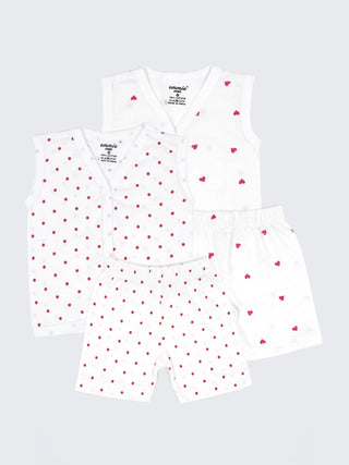 Baby Cotton Jabla & Shorts Set – Heart & Polka Dot Printed Sleeveless Newborn Baby Set - Kidulan