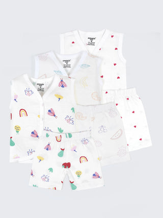 Baby Cotton Jabla & Shorts Set – Printed Sleeveless Newborn Baby Set - Kidulan