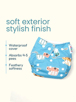 Reusable Car Print Baby Cloth Diaper with Insert – Adjustable Washable Pocket Diaper - Kidulan