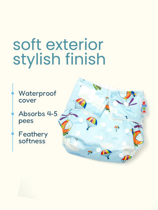 Reusable Sky Parachute Print Baby Cloth Diaper with Insert – Adjustable Washable Pocket Diaper - Kidulan