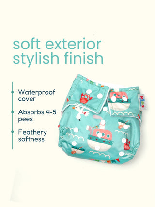 Reusable Ocean Boat Print Baby Cloth Diaper with Insert – Adjustable Washable Pocket Diaper - Kidulan