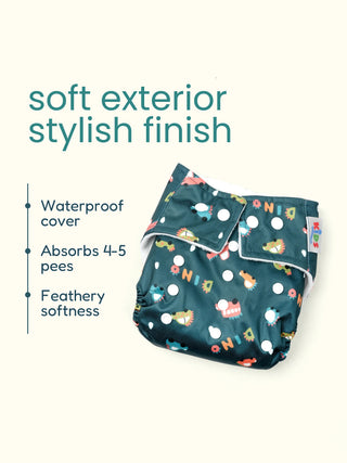 Reusable Dino Car Print Baby Cloth Diaper with Insert – Adjustable Washable Pocket Diaper - Kidulan