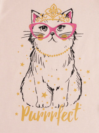 Full sleeve cute cat pattern in pink t-shirt for baby girls - Kidulan