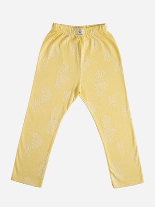Half sleeve rose pink & white pattern in yellow t-shirt with leggings for baby girls - Kidulan