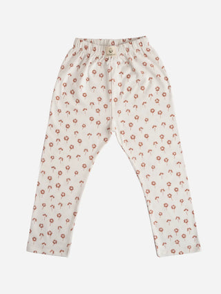 Half sleeve cyan & brown pattern in white t-shirt with leggings for baby girls - Kidulan