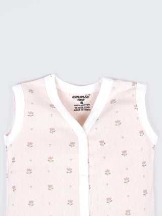 Baby Cotton Jabla & Shorts Set – Soft Pink Tiny Floral & White Minimal Print Sleeveless Baby Girl Combo - Kidulan