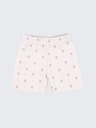 Baby Cotton Jabla & Shorts Set – Soft Pink Tiny Floral & White Minimal Print Sleeveless Baby Girl Combo - Kidulan