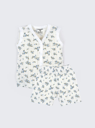 Baby Cotton Jabla & Shorts Combo Set – Floral Printed Sleeveless Baby Set - Kidulan