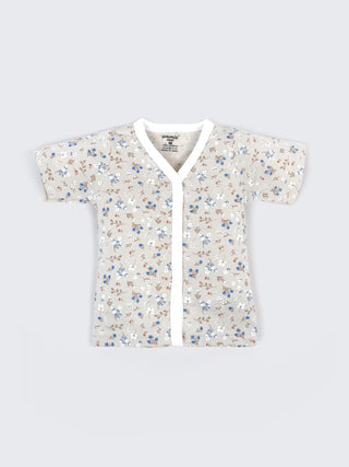Baby Cotton Jabla & Shorts Set – Beige Floral Print Half Sleeve Baby Outfit - Kidulan