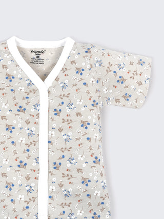 Baby Cotton Jabla & Shorts Set – Beige Floral Print Half Sleeve Baby Outfit - Kidulan