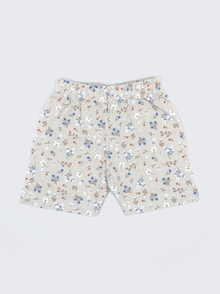 Baby Cotton Jabla & Shorts Set – Beige Floral Print Half Sleeve Baby Outfit - Kidulan