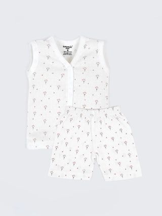Baby Cotton Jabla & Shorts Set – Tiny Floral Print Sleeveless Baby Wear Combo (2 Sets) - Kidulan