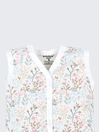Baby Cotton Jabla & Shorts Combo Set – Daisy & Floral Printed Sleeveless Baby Set - Kidulan