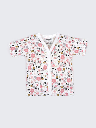Baby Cotton Jabla & Shorts Set – Pink Floral & Rainbow Print Half Sleeve Baby Outfit - Kidulan
