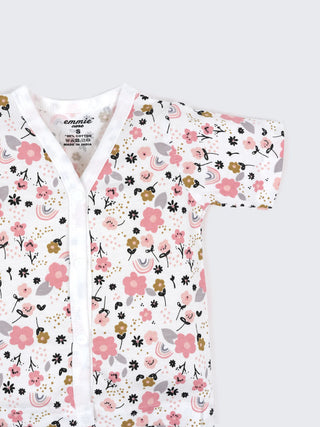 Baby Cotton Jabla & Shorts Set – Pink Floral & Rainbow Print Half Sleeve Baby Outfit - Kidulan