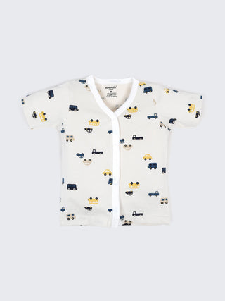 Baby Cotton Jabla & Shorts Set – Cute Vehicle Print Half Sleeve Baby Outfit - Kidulan