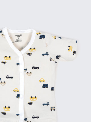 Baby Cotton Jabla & Shorts Set – Cute Vehicle Print Half Sleeve Baby Outfit - Kidulan