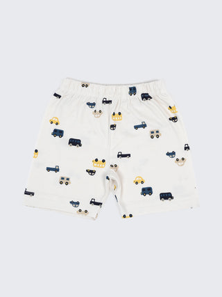 Baby Cotton Jabla & Shorts Set – Cute Vehicle Print Half Sleeve Baby Outfit - Kidulan