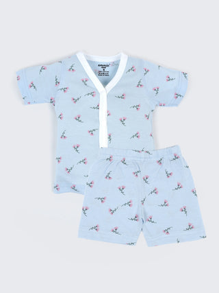Baby Cotton Half Sleeve Jabla Combo Set – Love Print & Floral Blue Half Sleeve Baby Set - Kidulan