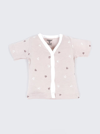 Baby Cotton Jabla & Shorts Set – Beige Heart Print Half Sleeve Baby Outfit - Kidulan