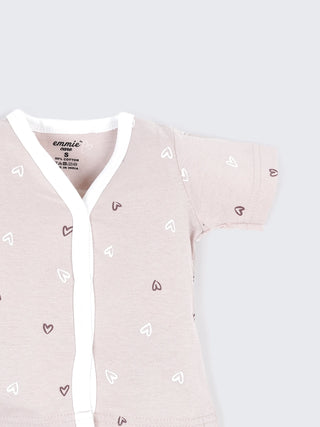 Baby Cotton Jabla & Shorts Set – Beige Heart Print Half Sleeve Baby Outfit - Kidulan