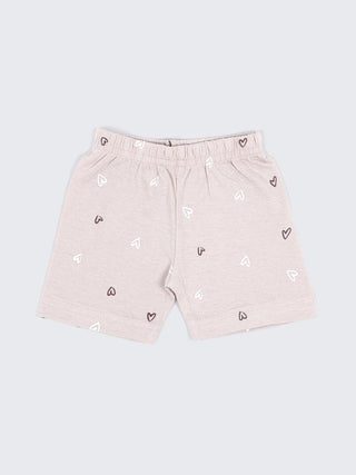Baby Cotton Jabla & Shorts Set – Beige Heart Print Half Sleeve Baby Outfit - Kidulan