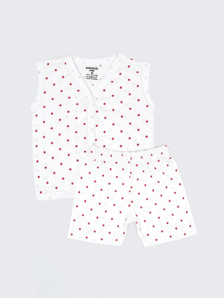 Baby Cotton Jabla & Shorts Set – Heart & Polka Dot Printed Sleeveless Newborn Baby Set - Kidulan