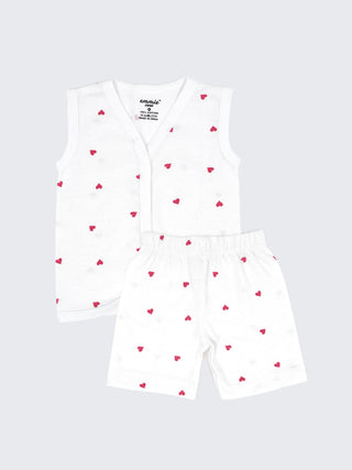 Baby Cotton Jabla & Shorts Set – Heart & Polka Dot Printed Sleeveless Newborn Baby Set - Kidulan