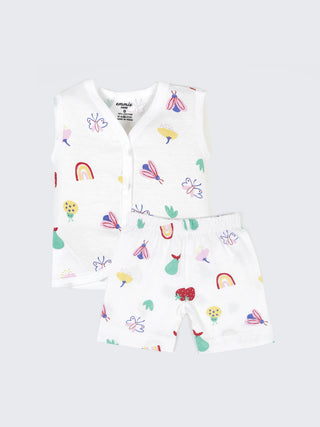 Baby Cotton Jabla & Shorts Set – Printed Sleeveless Newborn Baby Set - Kidulan