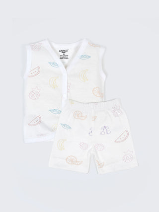 Baby Cotton Jabla & Shorts Set – Printed Sleeveless Newborn Baby Set - Kidulan