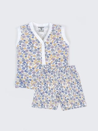 Baby Cotton Jabla & Shorts Combo Set – Floral Printed Sleeveless Baby Set - Kidulan