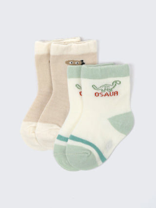 Dinosaur & Cartoon Baby Socks – 2 Pair Cotton Comfort Pack - Kidulan
