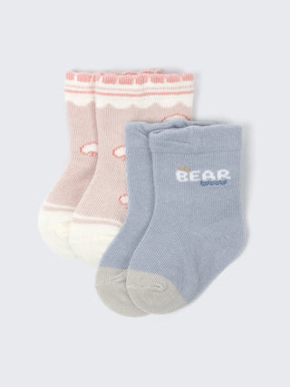 Bear & Cloud Baby Socks – 2 Pair Soft Cotton Pack - Kidulan