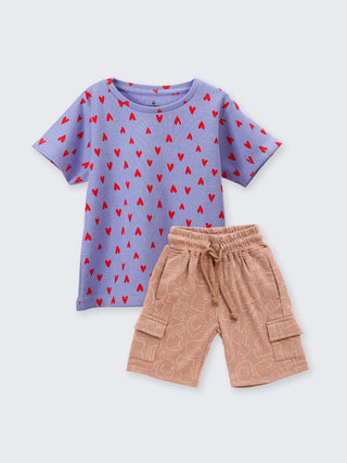 Girls' Relaxed Heart Print Tee & Cargo Shorts Combo - Kidulan