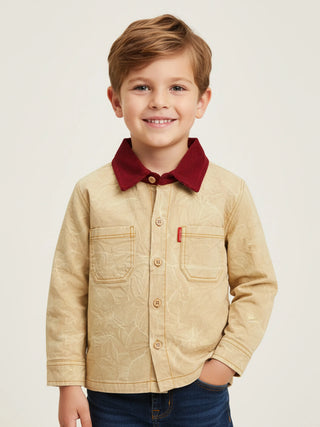 Boys Crinkle Shirt with Corduroy Collar - Kidulan