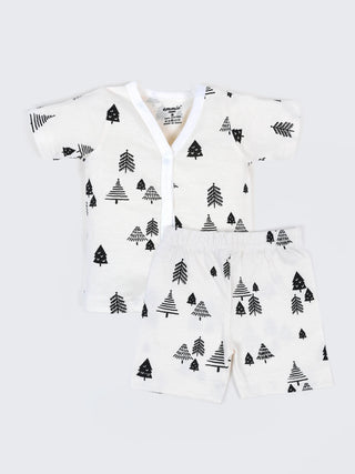 Baby Cotton Jabla & Shorts Set – Black Tree Print Half Sleeve Baby Outfit - Kidulan