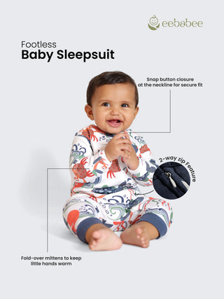 Ocean Friends Print Footless Baby Sleepsuit With 2-Way Zip